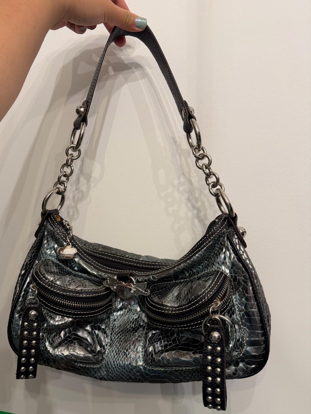 ✨ Kathy Van Zeeland Y2K Metallic Snakeskin Shoulder Bag ✨ - Picture 7 of 8